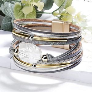 Fesciory Leopard Bracelet for Women Wrap Multi-Layer Leather Bracelet